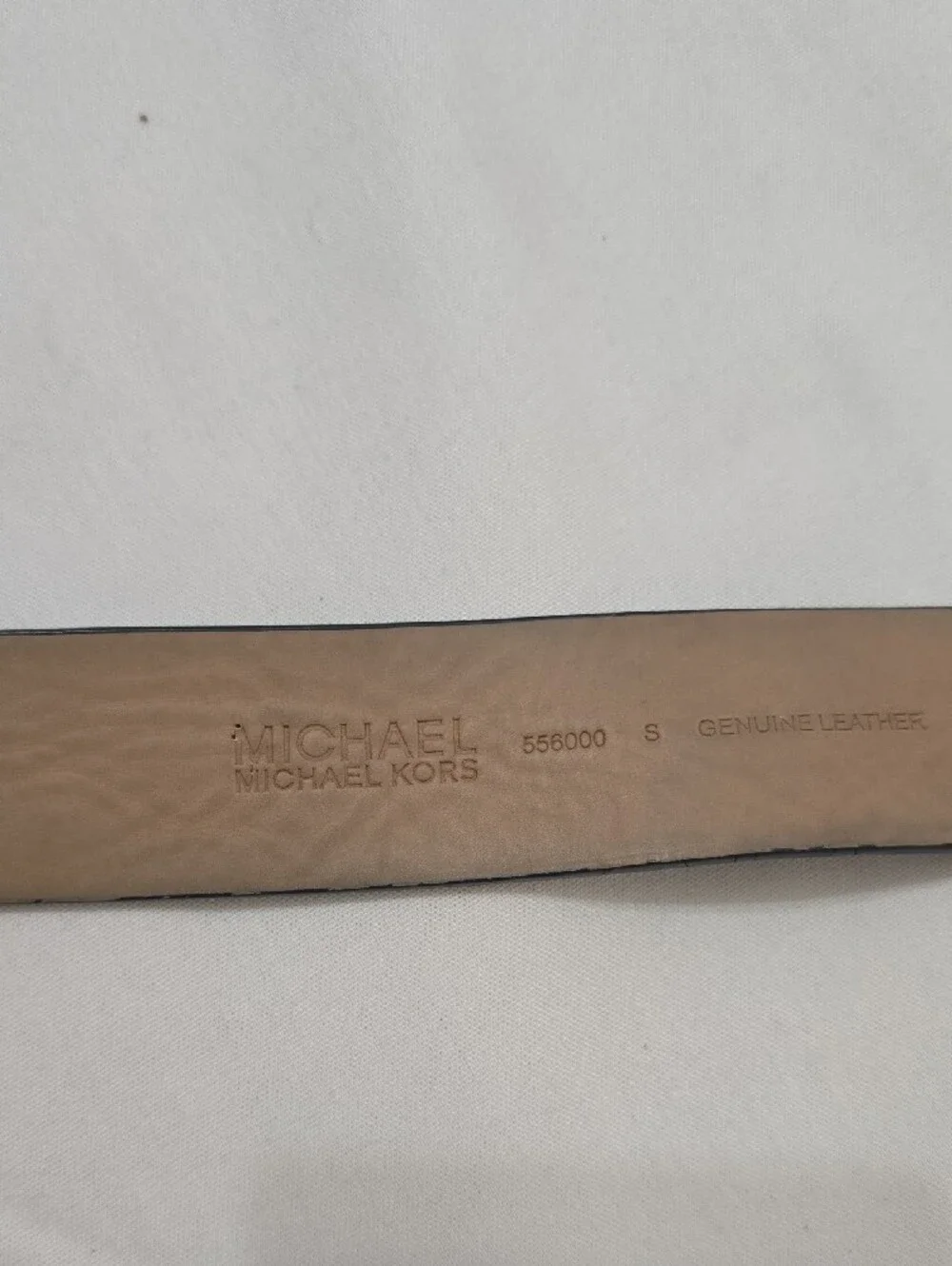Michael Kors Black Pebbled Leather Women's Belt with Gold MK Round Buckle S